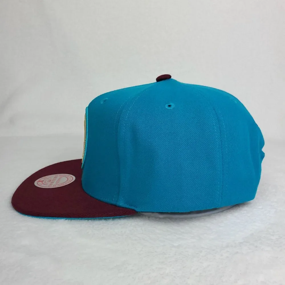 Detroit Pistons‎ Mitchell & Ness NBA Snapback Hat Cap 3D Logo Teal Maroon NWT